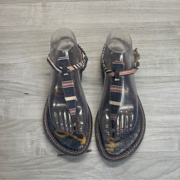 Sam Edelman Gigi Thong Sling Back Blue Denim Strappy Flat Sandal Women’s Size 10 - Picture 2 of 11